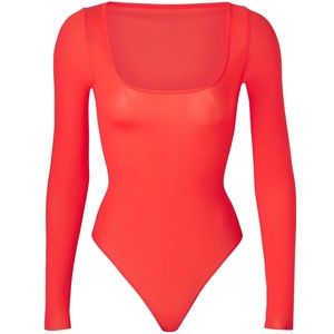 SKIMS JELLY SHEER LONG SLEEVE BODYSUIT POPPY SMALL